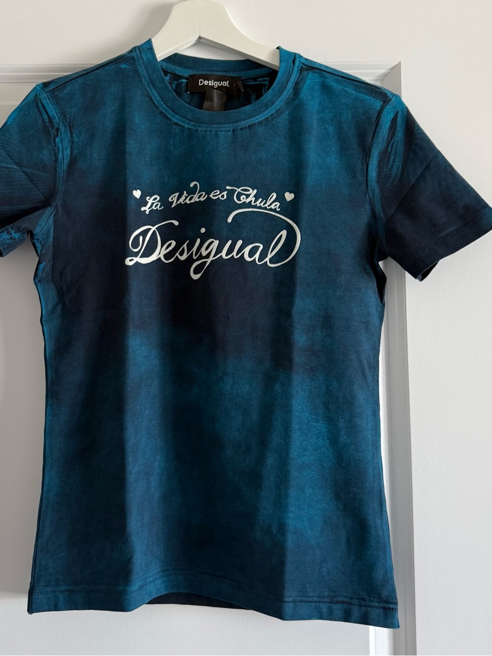 Desigual Teal Blue Ombre Logo Short-Sleeve Tee